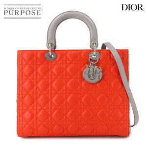 Christian Dior Cannage Lady Hand Shoulder Bag Leather Python Red Gray